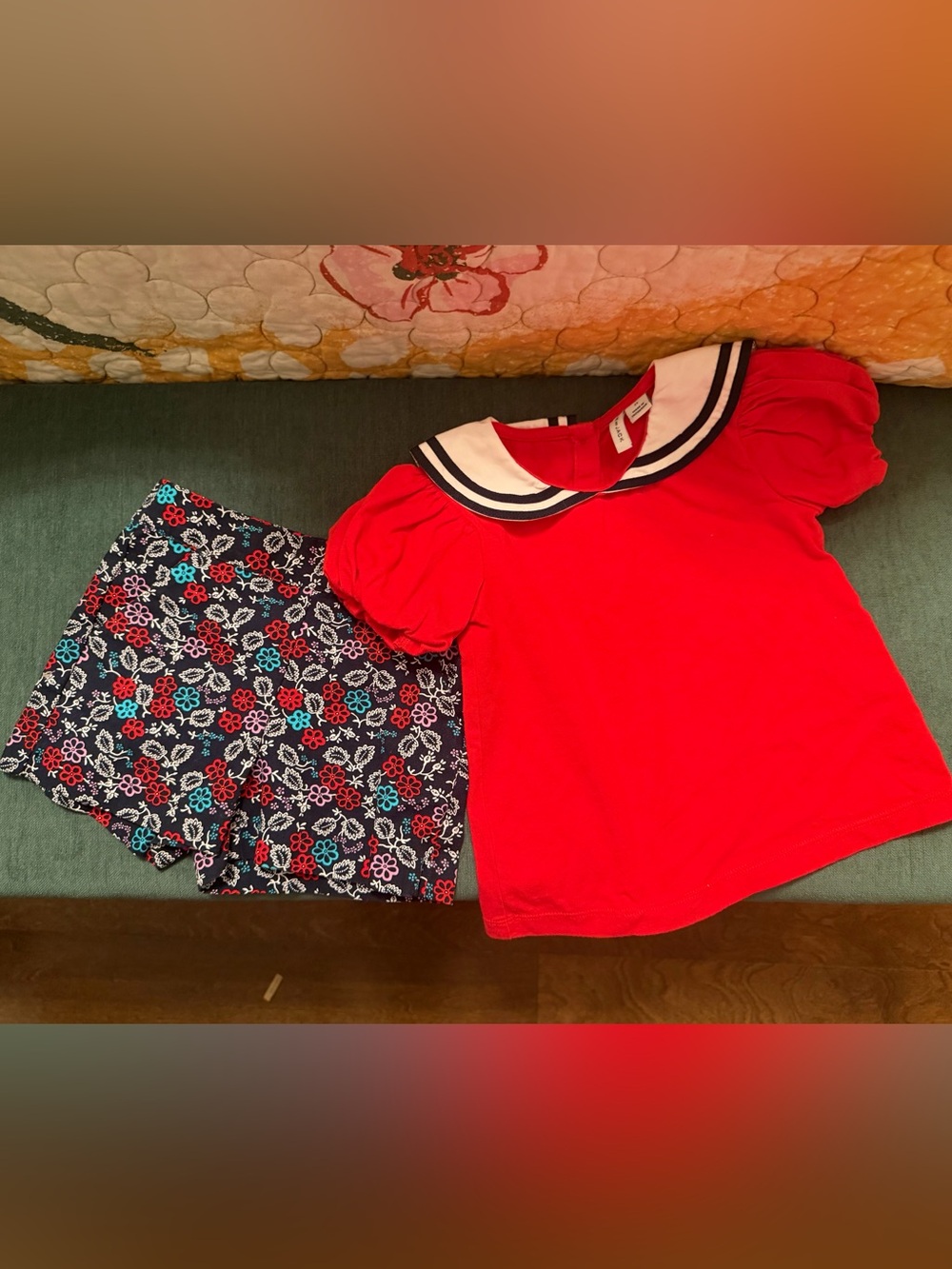 Janie and Jack Red Top with Navy Floral Shorts